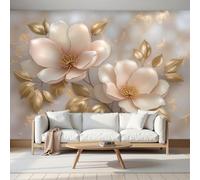 LODMLOER Papier Peint Panoramique Intissé Élégante Fleur 300x210cm Papier Peint Photo,Texture Luxueuse Marbre Fresque Murale Affiche Géante Pour Salon Chambre Chambre D'Enfant Décoration Murale
