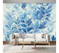 LODMLOER Papier Peint Panoramique Intissé Feuilles Aquarelles 200x140cm Papier Peint Photo,Plantes Fraîches Simples Fresque Murale Affiche Géante Pour Salon Chambre Chambre D'Enfant Décoration Murale