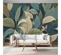 LODMLOER Papier Peint Panoramique Intissé Feuilles Aquarelles 350x256cm Papier Peint Photo,Plantes En Ligne Fresque Murale Affiche Géante Pour Salon Chambre Chambre D'Enfant Décoration Murale