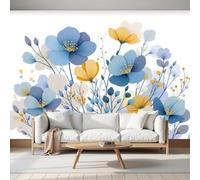 LODMLOER Papier Peint Panoramique Intissé Fleurs Sauvages 350x256cm Papier Peint Photo,Fleurs Aquarelles Simples Fresque Murale Affiche Géante Pour Salon Chambre Chambre D'Enfant Décoration Murale