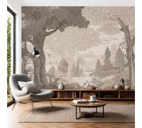 LODMLOER Papier Peint Panoramique Intissé Forêt Rétro 300x210cm Papier Peint Photo,Arbres Rivière Fresque Murale Affiche Géante Pour Salon Chambre Chambre D'Enfant Décoration Murale