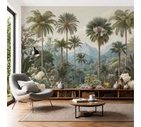 LODMLOER Papier Peint Panoramique Intissé Jungle Tropicale 400x280cm Papier Peint Photo,Plantes Rétro Fresque Murale Affiche Géante Pour Salon Chambre Chambre D'Enfant Décoration Murale