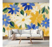 LODMLOER Papier Peint Panoramique Intissé Marguerites À L'Aquarelle 450x315cm Papier Peint Photo,Fleurs Du Jardin Fresque Murale Affiche Géante Pour Salon Chambre Chambre D'Enfant Décoration Murale