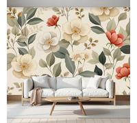 LODMLOER Papier Peint Panoramique Intissé Plantes Anciennes 400x280cm Papier Peint Photo,Fleurs Sauvages Feuilles À L'Aquarelle Fresque Murale Affiche Géante Pour Salon Chambre Décoration Murale