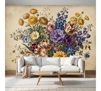 LODMLOER Papier Peint Panoramique Intissé Plantes Bouquet 350x256cm Papier Peint Photo,Fleurs Classiques Vintage Fresque Murale Affiche Géante Pour Salon Chambre Chambre D'Enfant Décoration Murale