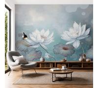 LODMLOER Papier Peint Panoramique Intissé Plantes Lotus 200x140cm Papier Peint Photo,Fleurs Oniriques Aquarelle Fresque Murale Affiche Géante Pour Salon Chambre Chambre D'Enfant Décoration Murale