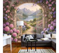 LODMLOER Papier Peint Panoramique Intissé Salon,Paysage Rural, 300x210cm | Tapisserie Murales Papier Peint, Revêtement Mural, Papiers Peints, Grand Poster Mural,Hortensia Jardin De Rêve, Décoration