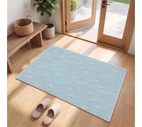 LODMLOER Tapis Animaux Marins pour entrée, Tapis de Porte d'entrée d'intérieur antidérapant Lavable en Machine pour Cuisine, paillasson décoré de Dauphins Algues Doux,Bleu Clair 45 x 75 cm
