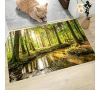 LODMLOER Tapis Entree Interieur Lumière du Soleil Forêt 45 x 75 cm Lavable en Machine | AntidéRapant Poil Ras, pour Chambre Salle a Manger Descente de Lit Bureau, Cuisine,Arbres Bois