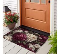LODMLOER Tapis Lavable 40 x 60 cm - Tapis à imprimé Pivoine Vintage - Ultra Fine et Douce à Fleurs Classiques - Tapis de Sol antidérapant pour entrée, Chambre à Coucher, Cuisine - Violet Beige