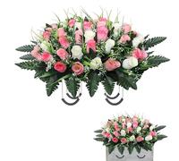 Lodou Fleurs de cimetière pour Tombe, Selle de Fleur de cimetière, Fleurs pour décoration de Tombe (Rose et Blanc)
