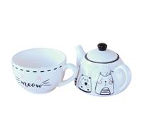 LOEFLIFA Théière à motif chat en céramique, ensemble 1 set avec tasse, adorable théière pour amateurs de thé et occasions spéciales