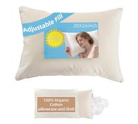 Lofe Oreiller de Taille Standard avec taie d'oreiller, Coton Bio Naturel à Fermeture éclair, loft réglable 50,8 x 66 cm, Lavable et hypoallergénique