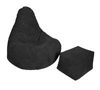 Loft 25 Pouf ergonomique d’intérieur en forme de poire à dossier haut pour adulte en tissu velours côtelé et doublure intérieure avec repose-pieds Noir