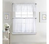 LOFT LIVING Gracie Lace Ensemble de 3 Niveaux de Rideaux Transparents avec Passe-Tringle et cantonnière Blanc 132,1 x 61 cm