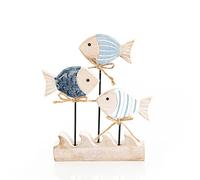 Logbuch-Verlag Décoration maritime Poissons Figurine en bois - Banc de poissons à poser - Décoration en bois - Bleu naturel - 16,5 cm