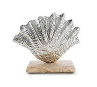 Logbuch-Verlag Figurine de coquillage en métal argenté sur socle en bois, coquillage décoratif, décoration de salle de bain, 19 x 17 x 8 cm
