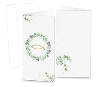Logbuch-Verlag Lot de 10 cartes pliantes pour communion & baptême avec enveloppes I carte de menu, carte d'invitation, carte de remerciement eucalyptus poisson vert doré 10,5 x 21 cm