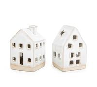 Logbuch-Verlag Lot de 2 photophores de Noël en faïence beige crème blanc décoration maison de Noël 10,5 cm