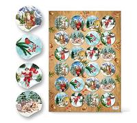 Logbuch-Verlag Lot de 24 autocollants nostalgiques de Noël - Vert bleu rouge - Vintage - Motif de Noël - Diamètre : 4 cm