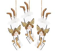 Logbuch-Verlag Lot de 3 pendentifs en forme d'ange blancs de Noël avec ficelle - Décoration d'arbre de Noël - 18 cm - En bois - Petit cadeau à offrir - Avec or
