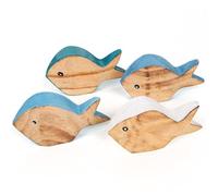 Logbuch-Verlag Lot de 4 figurines de poissons en bois marron bleu blanc décoration d'été maritime 9,5 cm