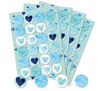 Logbuch-Verlag - Lot de 96 autocollants cœur Turquoise, bleu et blanc - Pour cadeau de Noël, petits cadeaux de bienvenu - Décoration maritime pour bébé