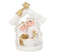 Logbuch-Verlag Petite crèche de table 8 cm Mini crèche de Noël à poser Sainte Famille Figurine de Noël Blanc Or Décoration Noel