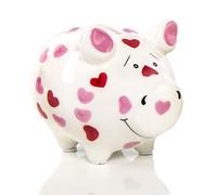 Logbuch-Verlag Tirelire cochon avec cœurs rouges et roses - Cadeau de Pâques - Anniversaire - En céramique - 12,5 cm