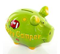 Logbuch-Verlag Tirelire cochon en céramique pour camping, vacances, voyage, cadeau, mariage, anniversaire, 12,5 cm, verte