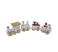 Logbuch-Verlag Train de Noël en Bois Blanc et doré, 4 pièces: décoration élégante avec Figurines Père Noël, Bonhomme de Neige, Ours et Sapin, Ornement Hivernal, 21 cm