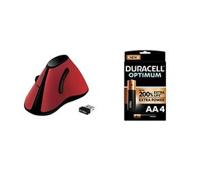 Logilink id0158 Vertical Ergonomique de Souris Radio Rot + Duracell - Nouveau Piles alcalines AA Optimum, 1.5 V LR6 MX1500, Paquet de 4