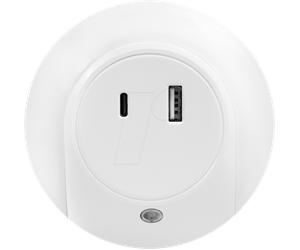 LOGILINK LED020 - Veilleuse LED avec capteur crépusculaire, USB-C, USB-A.