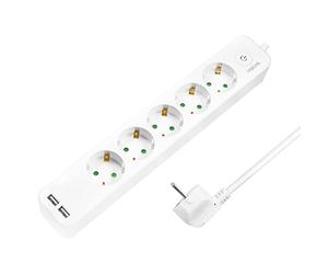LogiLink LPS249U Bloc multiprise 5 Prises (5 Prises CEE 7/3) + 2 Ports USB A avec Interrupteur Marche/arrêt et Protection IP20, Longueur du câble = 1,5 m, Blanc 5 + 2 Prises.