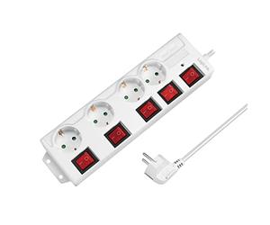 LogiLink LPS252 Bloc multiprise 4 Prises (CEE 7/3), avec 5 interrupteurs Marche/arrêt, avec Protection Contre Les surtensions + avec obturateur de sécurité intégré (Protection de Contact Accrue),