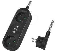 LOGILINK LPS262U - Bloc multiprise, 2 prises, 1,5 m, 3 x USB, câble textile