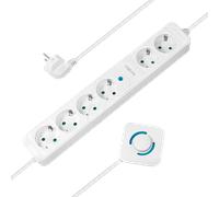 LogiLink LPS271 Bloc multiprise 6 Prises, Dont 4 avec Interrupteur à Pied, 6 Prises CEE 7/3, 1,5 m, Blanc