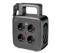 LogiLink LPS504 Enrouleur de câble de 5 m avec 4 Prises (Prises de Contact de Protection), 1 Port USB-A et 1 Port USB-C e Protection IP20 et disjoncteur Thermique de Protection Contre Les
