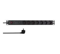 LogiLink PDU7C02 : Unité de Distribution d'Énergie 1U 7 Prises Type F, 230V/16A, H05VVF 3x1.5², Protection IP20, Boîtier Aluminium Noir