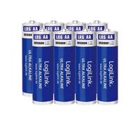 LogiLink LR6F8 : Pack de 8 piles AA Alcaline 1.5V 1700 mAh, Durée de Vie 5 Ans, Format Cylindrique, Sans Cadmium Ni Mercure