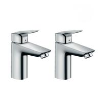 Logis Pack de 2 Mitigeurs de lavabo 100, avec tirette et vidage synthétique, Chrome (71100000-DUO)