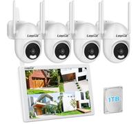 Logisaf PTZ Kit Camera Surveillance avec 10'' Moniteur, 5MP 10CH WiFi NVR | 4 Pcs 360° PTZCaméra avec Enregistrement 24/7, Vision Nocturne Couleur, Suivi Automatique, Détection Humaine, 1TB