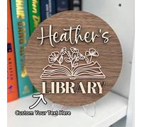 Logo personnalisé de bibliothèque, décoration d'étagère à livres, cadeau pour les amateurs de livres, symbole des bibliophiles, décoration de coin des rats de bibliothèque, signalisation d'étagère à l