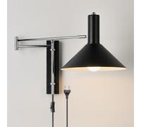 LOGT Applique Mural À Bras Articulé Avec Interrupteur Et Câble Lampe Mural Intérieur Vintage Industriel Éclairage Mural Réglable Long Bras Lampe De Lecture Mural Bras Flexible Rotatif À 360°,Noir