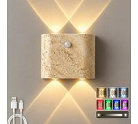 LOGT Applique Murale LED à Batterie avec Détecteur de Mouvement pour Intérieur, Veilleuse à Intensité Réglable avec Lumières Colorées, Port USB Applique Murale Sans Fil à Fixation Magnétique,C