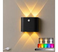 LOGT Applique Murale LED à Batterie avec Détecteur de Mouvement pour Intérieur, Veilleuse à Intensité Réglable avec Lumières Colorées, Port USB Applique Murale Sans Fil à Fixation Magnétique,Noir