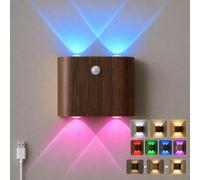 LOGT Applique Murale LED à Batterie avec Détecteur de Mouvement pour Intérieur, Veilleuse à Intensité Réglable avec Lumières Colorées, Port USB Applique Murale Sans Fil à Fixation Magnétique,B