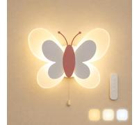 LOGT Applique Murale LED pour Chambre d'Enfant Intérieur à Intensité Réglable avec Télécommande, Interrupteur à Tirage Lampe Papillon Veilleuse Murale, 3 Températures de Couleur,Rose