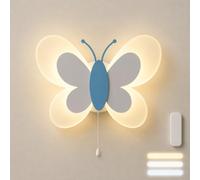 LOGT Applique Murale LED pour Chambre d'Enfant Intérieur à Intensité Réglable avec Télécommande, Interrupteur à Tirage Lampe Papillon Veilleuse Murale, 3 Températures de Couleur,Bleu