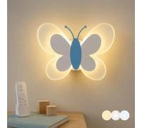 LOGT Applique Murale Papillon À Intensité Variable avec Télécommande LED Pour Chambre D'enfant et Chambre À Coucher, Applique Murale D'intérieur 12 W, 3 Températures de Couleur, Veilleuse,Bleu